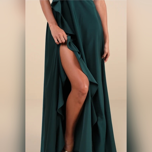 Lulus Stylish Grace Emerald Backless Lace-Up Ruffled Maxi Dress, Size Large - Picture 5 of 10